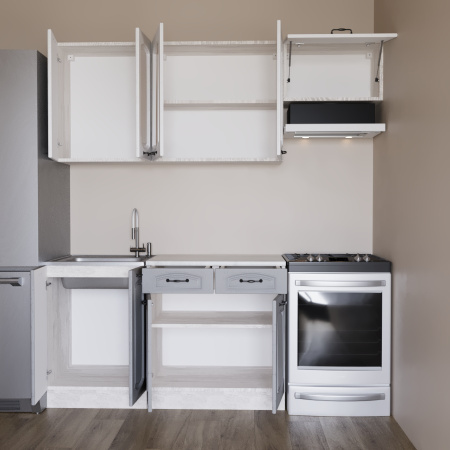 Кухня РАВЕННА Анкор светлый/Дуб светл/Дуб дымчат (Столешница Альберика+сушка+планка) 