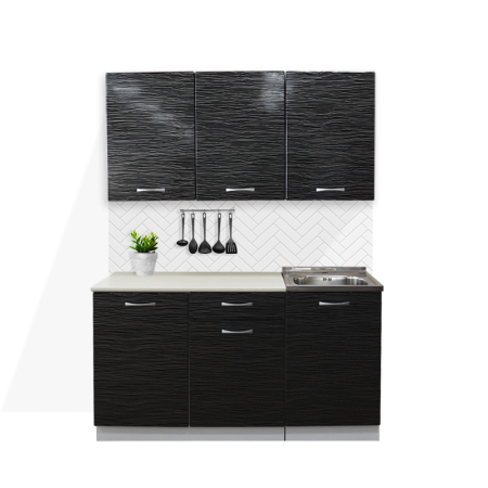 Кухонный гарнитур №2/1 белый /черный страйп  (столеш, без мойки) 1,5 м