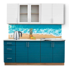 Кухонный гарнитур №9 белый/бирюза (столешник, без мойки) 2,0м