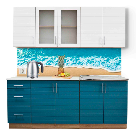 Кухонный гарнитур №9 белый/бирюза (столешник, без мойки) 2,0м