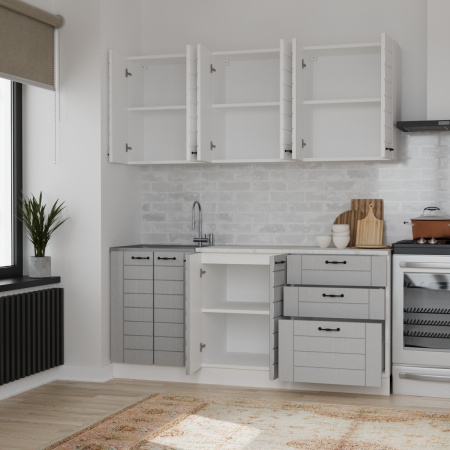 Кухонный гарнитур Сонет белый/дуб дымчатый (столешник, без мойки) 1,8м