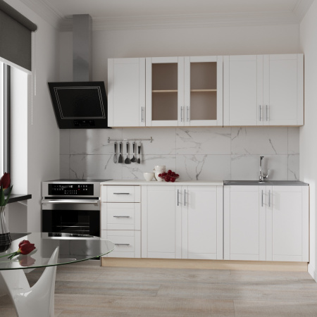 Кухня Комплект №9 Дуб млечный БЕЛЫЙ ГЛЯНЕЦ (столеш Этория, без мойки) 2,0м 