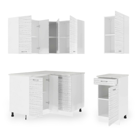 Кухонный гарнитур угловой Танго белый страйп (столешник олива, без мойки) 