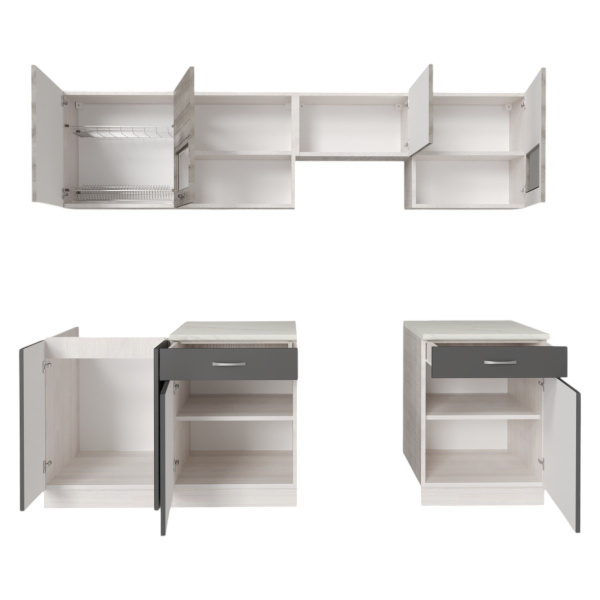 Кухонный гарнитур РУМБА №5/1 Анкор светлый ЯСЕНЬ / ГРАФИТ 