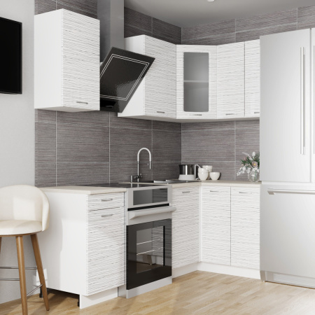 Кухонный гарнитур угловой Танго белый страйп (столешник берилл, без мойки) 