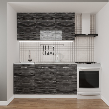 Кухонный гарнитур №2/1 белый /черный страйп  (столеш , без мойки) 1,5 м