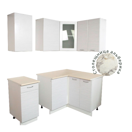 Кухонный гарнитур угловой Танго белый страйп (столешник альберика, без мойки) 