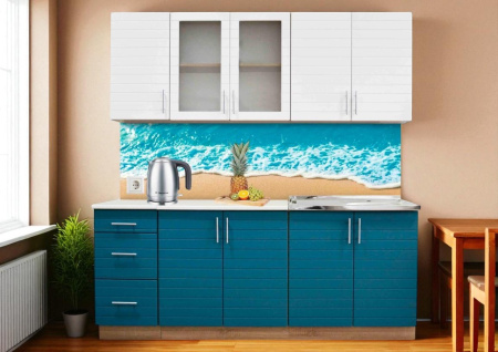 Кухонный гарнитур №9 белый/бирюза (столешник, без мойки) 2,0м