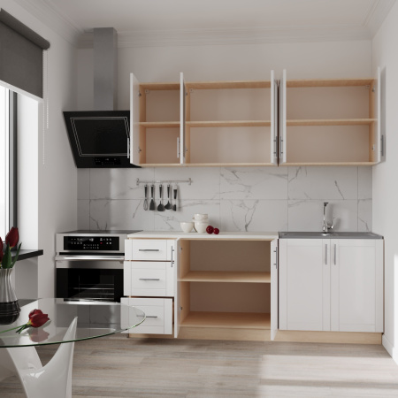 Кухня Комплект №9 Дуб млечный БЕЛЫЙ ГЛЯНЕЦ (столеш Этория, без мойки) 2,0м 