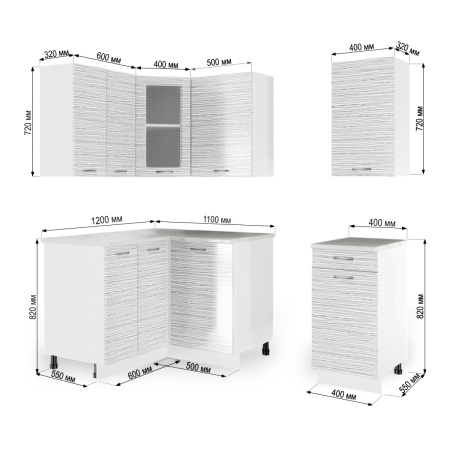 Кухонный гарнитур угловой Танго белый страйп (столешник олива, без мойки) 