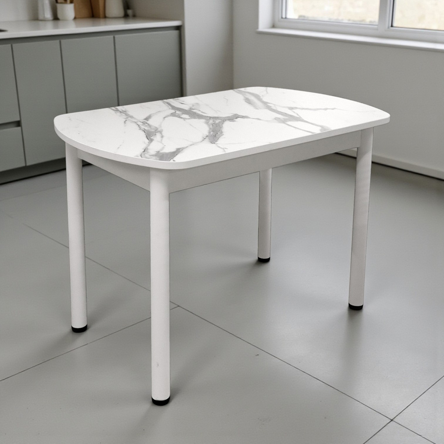 Стол Фаворит 1100*700 Пластик Мрамор белый,(B5)/ЛДСП Белый+опоры(Белый)