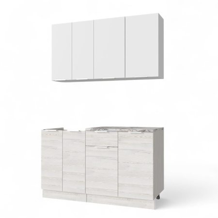 Кухонный гарнитур Регги 1,4 Жемчуг/сосна лофт+ столещник(без мойки)