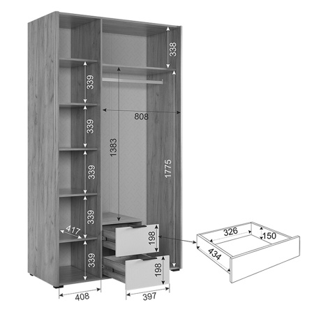 Шкаф 3-х дверный Адам Дуб крафт золотой/Графит