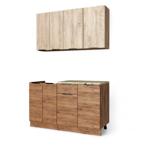 Кухонный гарнитур Регги 1,4м эндергейн/крафт табачный+ столещник (без мойки)