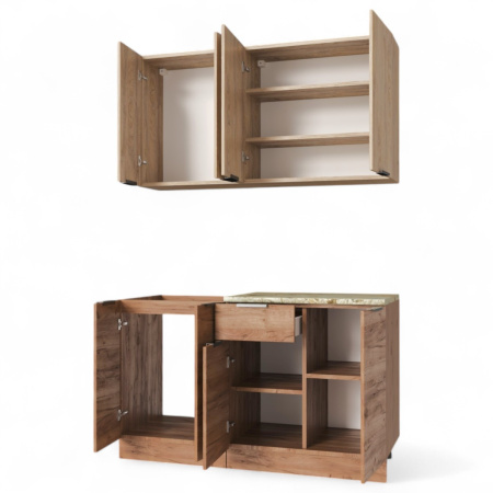 Кухонный гарнитур Регги 1,4м эндергейн/крафт табачный+ столещник (без мойки)