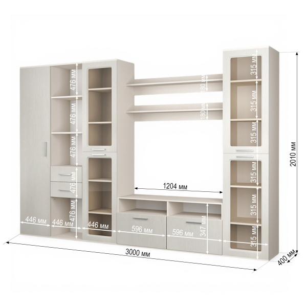 Стенка в гостиную МН-02.14  мдф кашемир дуб латте