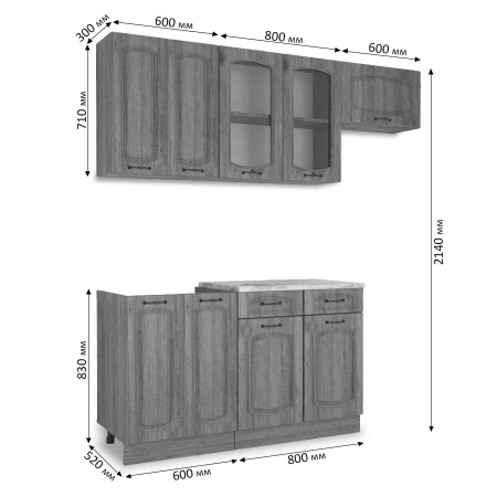 Кухня РАВЕННА Дуб крафт/ Орех антик (Столешница Альберика) 1,4м
