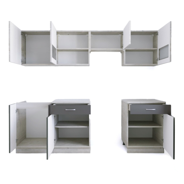 Кухонный гарнитур РУМБА №5/1 Анкор светлый ЯСЕНЬ / ГРАФИТ 