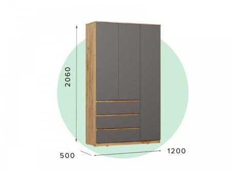 Сити Шкаф ШР-3 с ящиками Серый Графит/Дуб Крафт Золотой