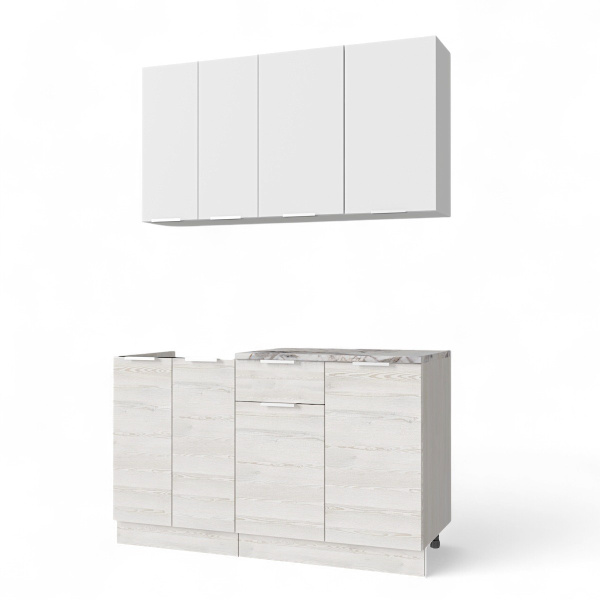 Кухонный гарнитур Регги Белый Жемчуг/Сосна Лофт (столеш.Альберика+сушка+планка) 1.4м 