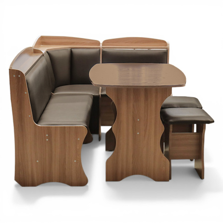 Обеденная группа, Ясень шимо темный (скамья, стол, табурет), Кож.зам. Sicilia BROWN