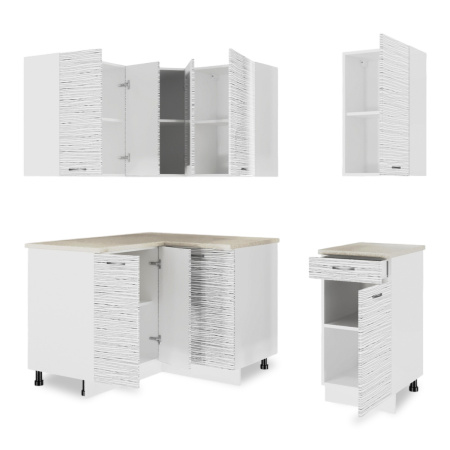 Кухонный гарнитур угловой Танго белый страйп (столешник берилл, без мойки) 