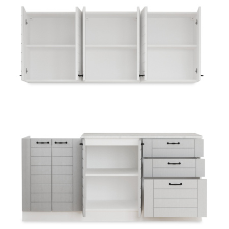 Кухонный гарнитур Сонет белый/дуб дымчатый (столешник, без мойки) 1,8м