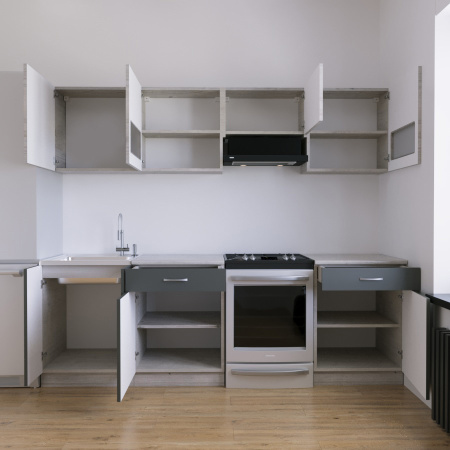 Кухонный гарнитур Румба 5/1 ЯСЕНЬ / ГРАФИТ (столешник, без мойки) 1,8 м