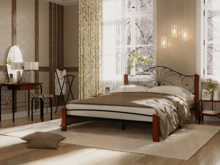 Кровать Фортуна 4 ЛАЙТ КМД 5-01 160*200 черный/махагон (с основанием)